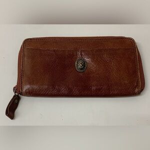 Vtg DKNY New York Brown Leather Zippered Wallet Clutch
